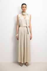 Arden Pleated Elastic Waist Satin Trousers | Honey