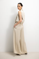 Arden Pleated Elastic Waist Satin Trousers | Honey