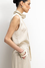 Arden Pleated Elastic Waist Satin Trousers | Honey