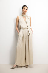 Arden Pleated Elastic Waist Satin Trousers | Honey