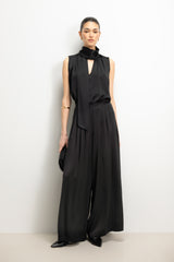 Lyanne Bow Neck Tie Satin Blouse | Black