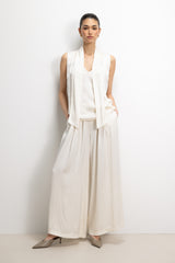 Arden Pleated Elastic Waist Satin Trousers | Ivory