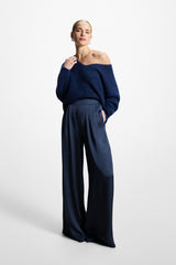 Claudia Elastic Waist Satin Trousers | Ink