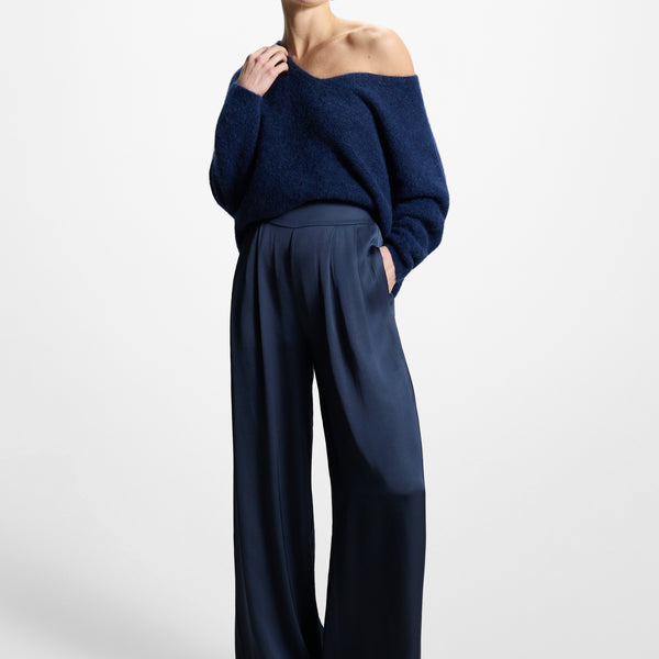 Claudia Elastic Waist Satin Trousers | Ink – JAKI