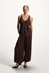 Belle Balloon Satin Trousers | Espresso Brown