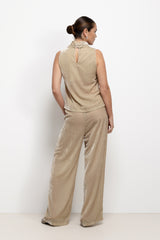 Piper Velvet Elastic Waist Trousers | Honey