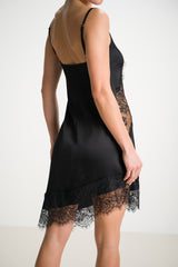 Isobel Asymmetric Lace Satin Dress | Black