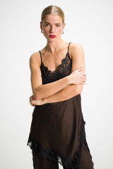 Sofia Asymmetric Lace Satin Vest | Espresso Brown