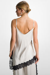 Sofia Asymmetric Lace Satin Vest | Ivory