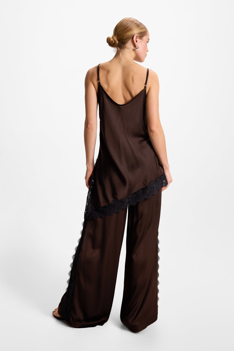 Sofia Asymmetric Lace Satin Vest | Espresso Brown – JAKI