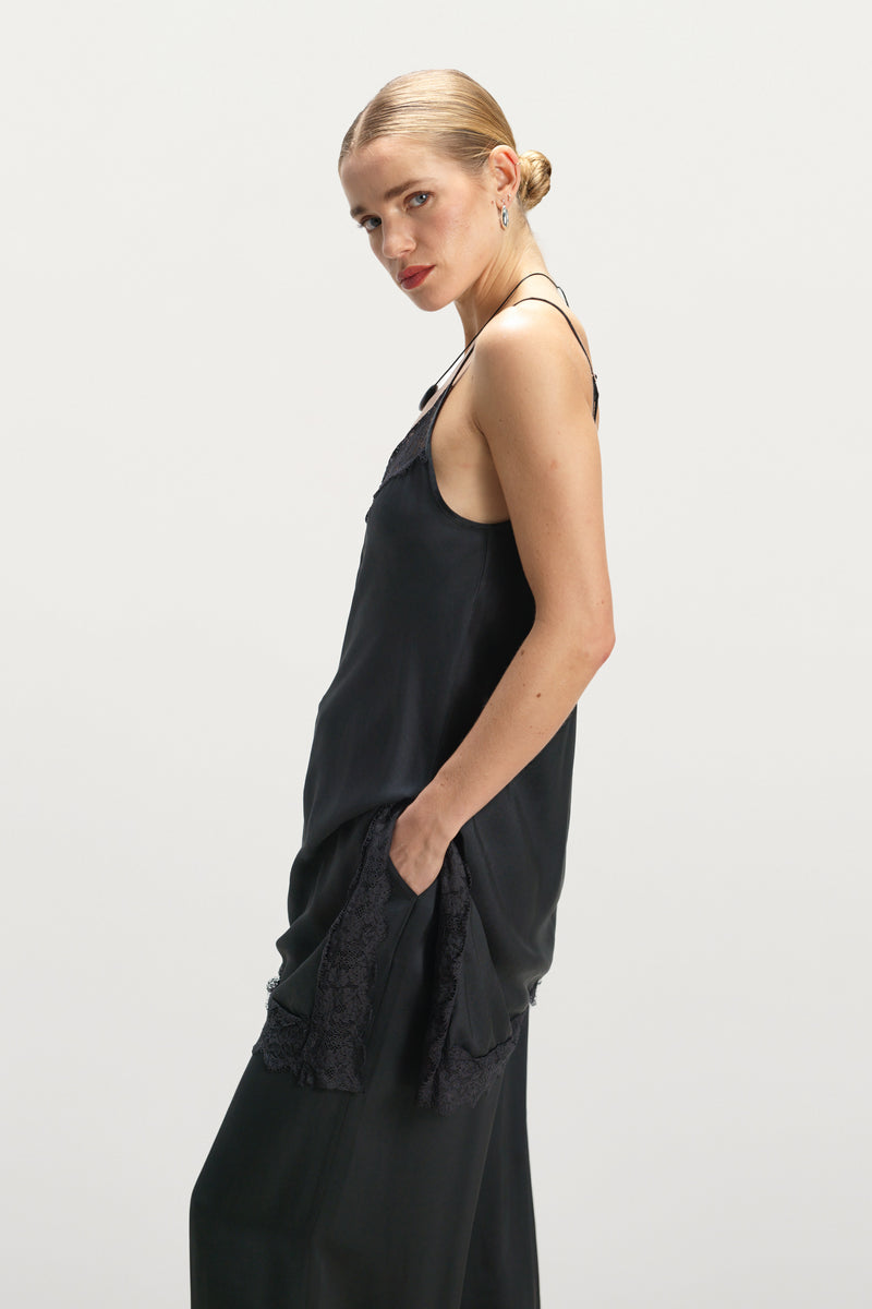 Sofia Asymmetric Lace Satin Vest | Black – JAKI