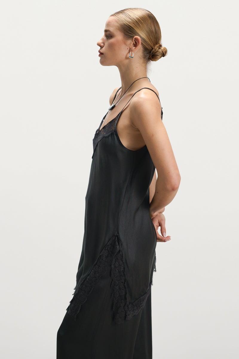Sofia Asymmetric Lace Satin Vest | Black – JAKI