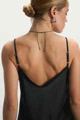 Sofia Asymmetric Lace Satin Vest | Black