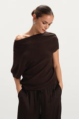 Vivienne Asymmetric Knit | Espresso Brown