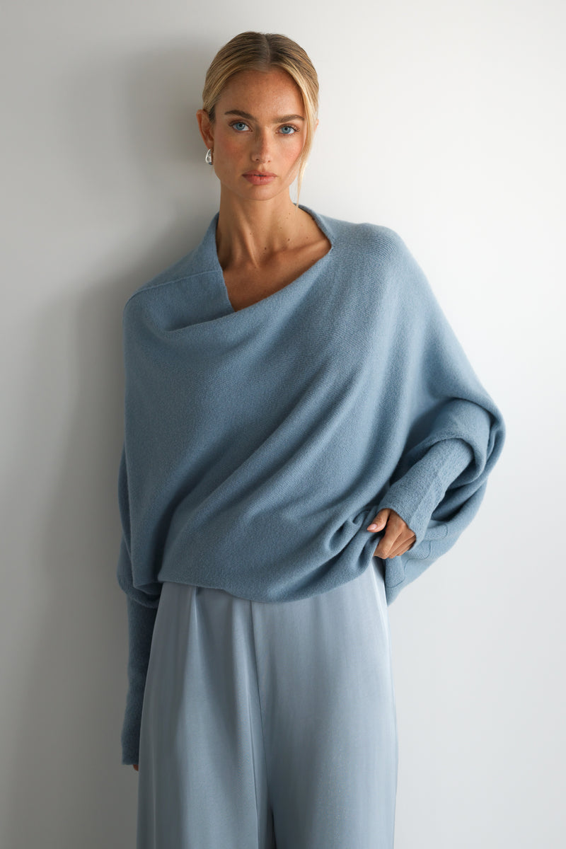 Asymmetric Draped | Dusty Blue | Seamless Knit – JAKI