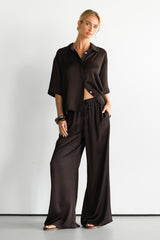 Nora Drawstring Satin Pants | Espresso Brown
