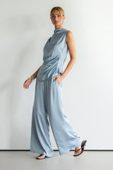 Cole Satin Trousers | Dusty Blue