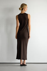 Sabrina Sleeveless Satin Dress | Espresso Brown