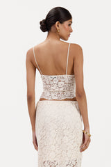 Back view of cream lace bra top