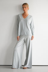Kaia V Neck Sweater | Pearl Grey | Fine Knit