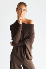 Kaia Asymmetric Sweater | Chocolate Brown | Fine Knit