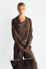 Kaia Asymmetric Sweater | Chocolate Brown | Fine Knit