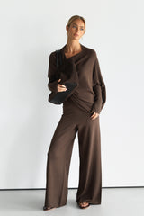 Kaia Elastic Waist Pants | Chocolate Brown | Fine Knit