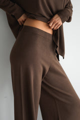 Kaia Elastic Waist Pants | Chocolate Brown | Fine Knit