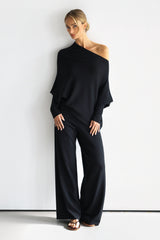 Kaia Elastic Waist Pants | Black | Fine Knit