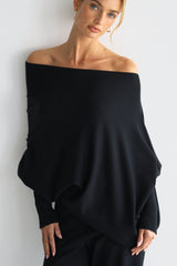 Kaia Asymmetric Sweater | Black | Fine Knit