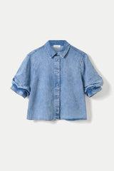 Bria Puff Sleeve Top | Marble Bleach Denim