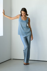 Genet Elastic Waist Bias Satin Trousers | Dusty Blue