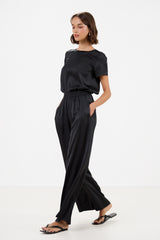 Daisy Elastic Waist Satin Pants | Black