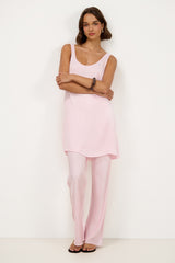Genet Elastic Waist Bias Satin Trousers | Soft Pink
