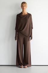 Kaia Elastic Waist Pants | Chocolate Brown | Fine Knit