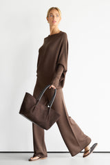 Kaia Elastic Waist Pants | Chocolate Brown | Fine Knit