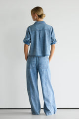 Bria Puff Sleeve Top | Marble Bleach Denim