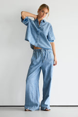Bria Puff Sleeve Top | Marble Bleach Denim