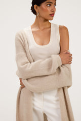 Margaux Longline Cardigan | Light Beige | Suri Alpaca Blend