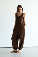 Aldina Balloon Trousers | Chocolate Brown | Linen Blend
