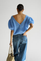 Camille Two-Way Cardigan | Cornflower Blue | Brushed Mohair Blend