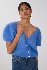 Camille Two-Way Cardigan | Cornflower Blue | Brushed Mohair Blend