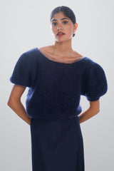 Camille Two-Way Cardigan | Navy | Brushed Mohair Blend