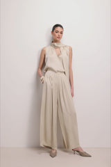 Arden Pleated Elastic Waist Satin Trousers | Honey