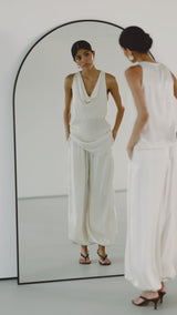 Les Asymmetric Cowl Neck Satin Top | Ivory