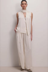 Arden Pleated Elastic Waist Satin Trousers | Ivory