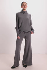 Asymmetric Draped Roll Neck | Charcoal | Seamless Knit