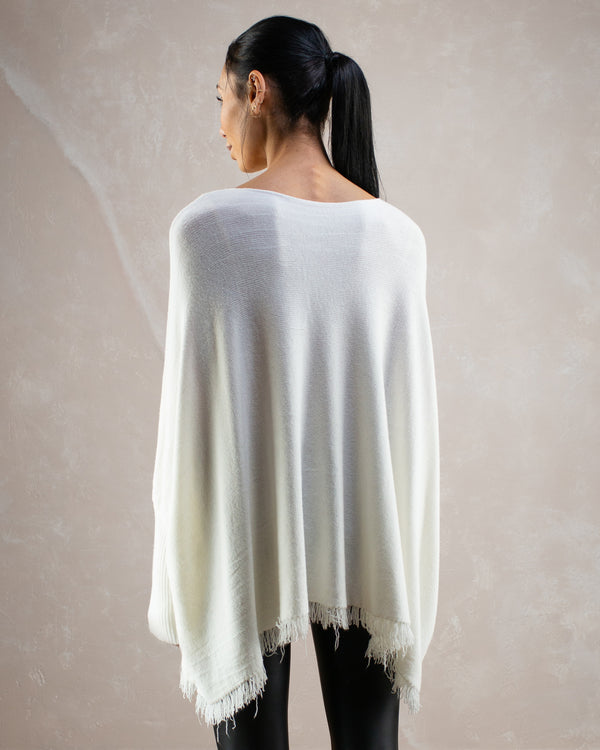 V Neck Fringe Hem Batwing Sweater | Ivory